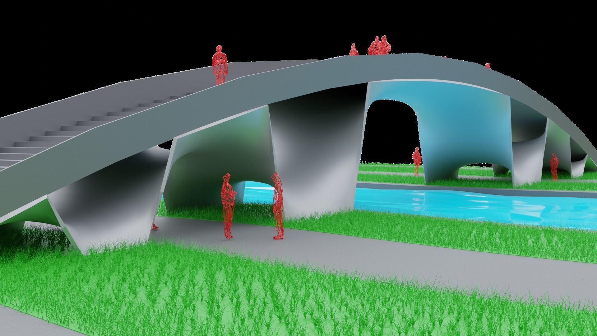 Organic Mesh Pedestrians Bridge 3D model_14