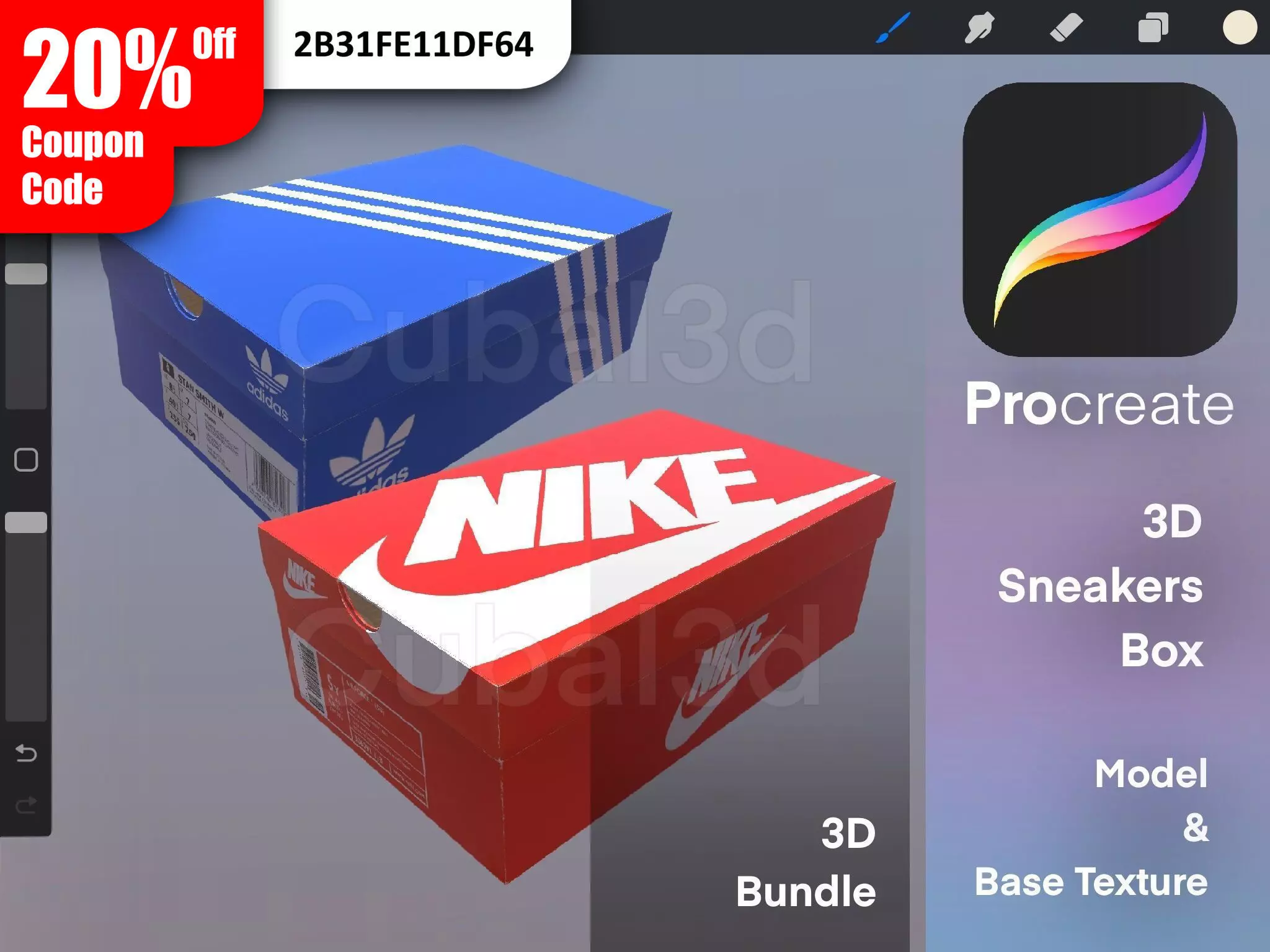 Sneakers Box Adidas and Nike 3D Procreate 3D model