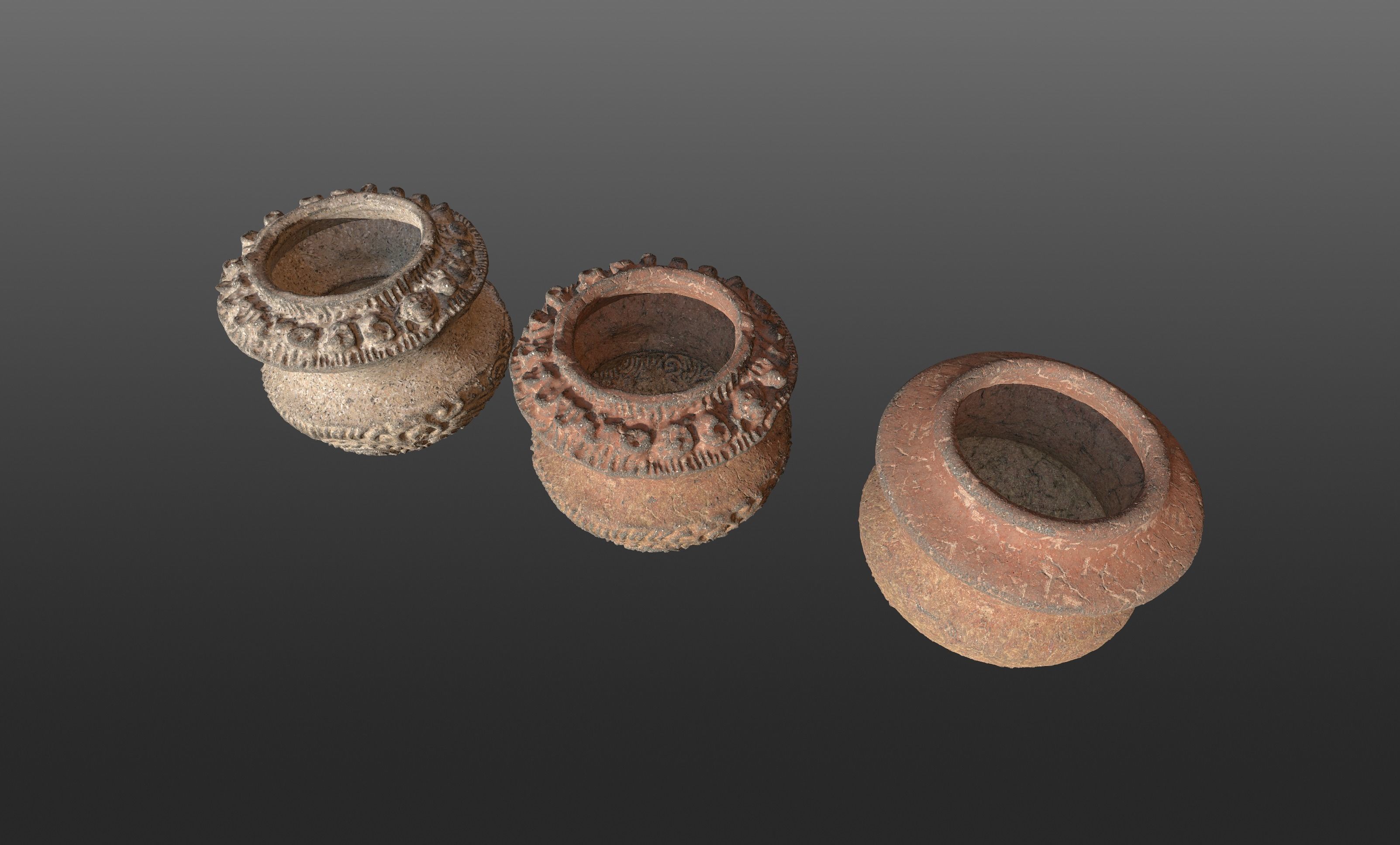 3D Antique Terracotta Vases Set 3D model_2