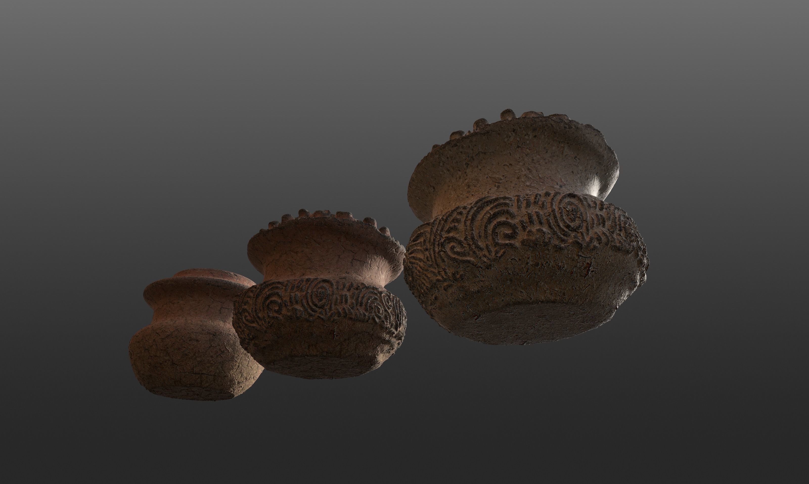 3D Antique Terracotta Vases Set 3D model_10