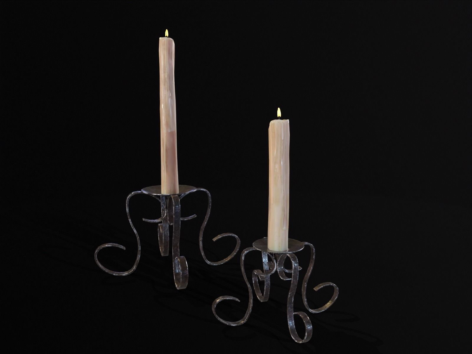Elegant Iron Cased Single Point Candle Holder Set Low-poly 3D model_8