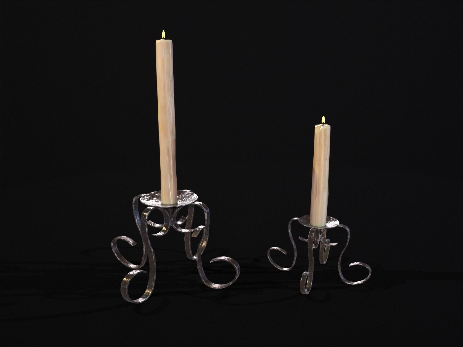 Elegant Iron Cased Single Point Candle Holder Set Low-poly 3D model_4