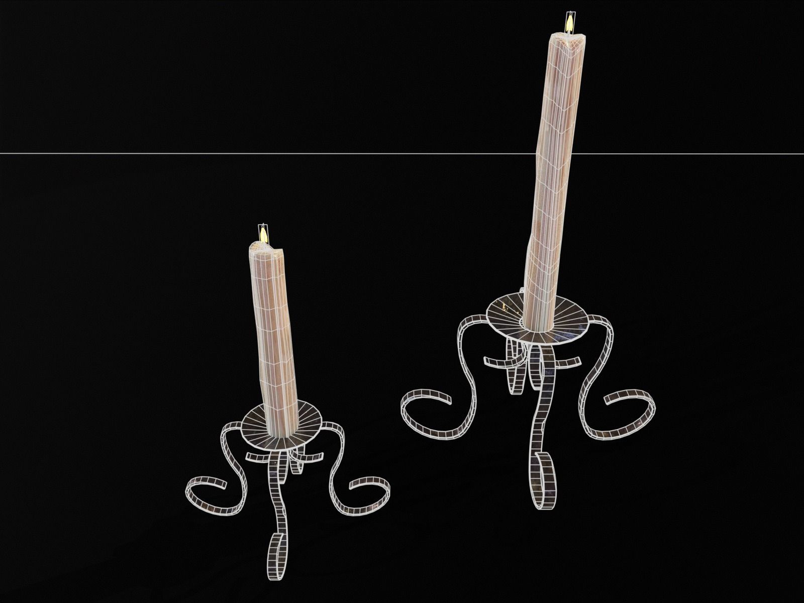 Elegant Iron Cased Single Point Candle Holder Set Low-poly 3D model_15