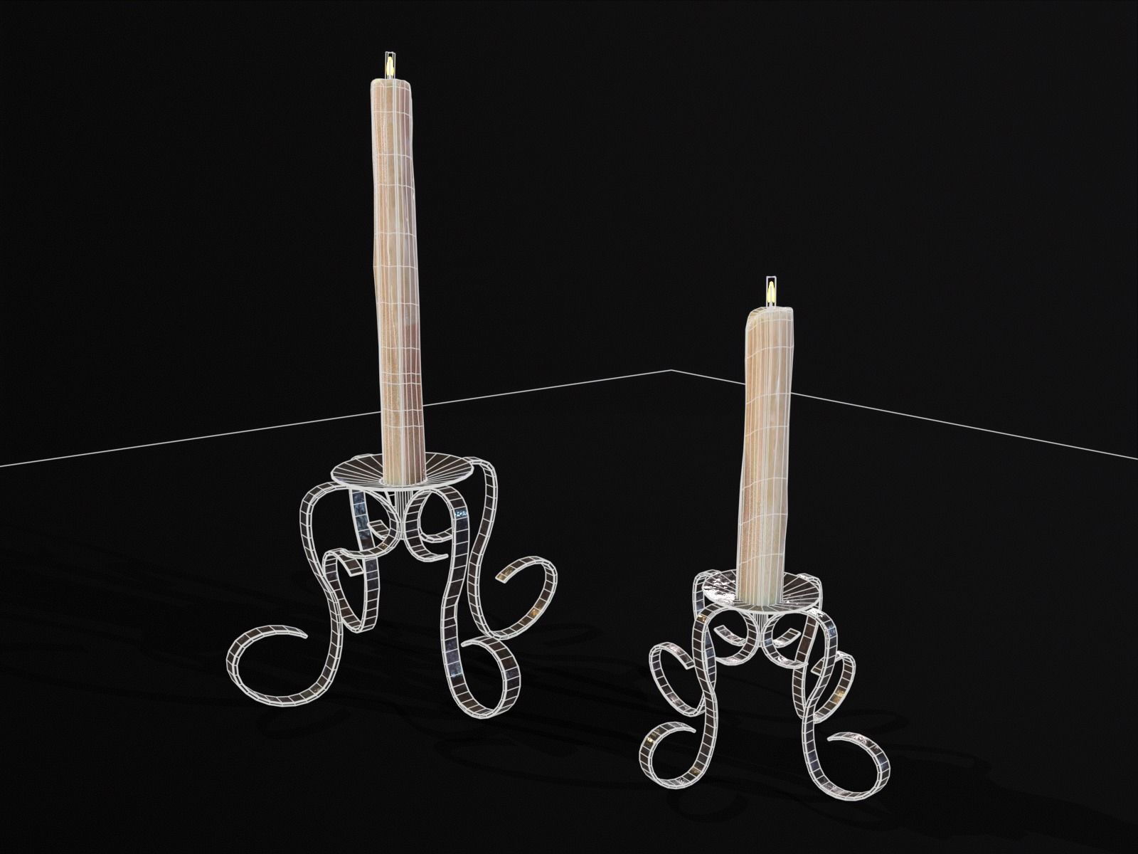 Elegant Iron Cased Single Point Candle Holder Set Low-poly 3D model_7