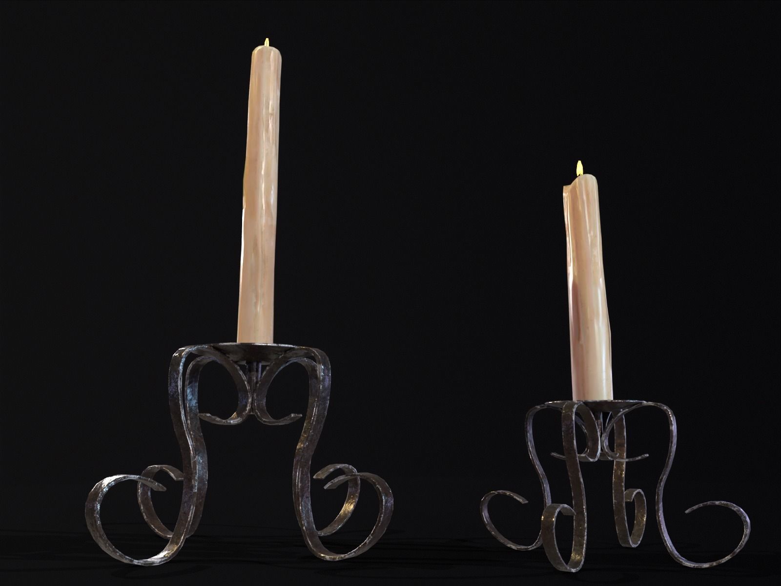Elegant Iron Cased Single Point Candle Holder Set Low-poly 3D model_20