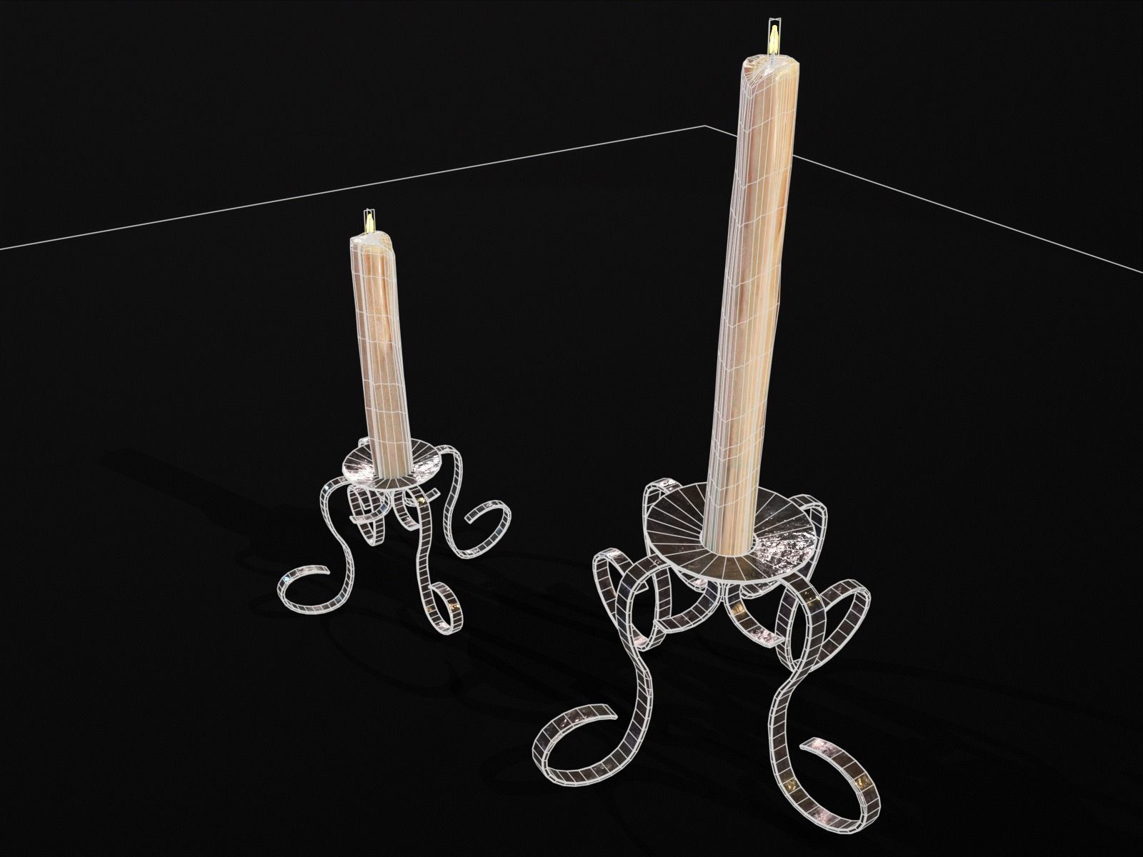 Elegant Iron Cased Single Point Candle Holder Set Low-poly 3D model_19