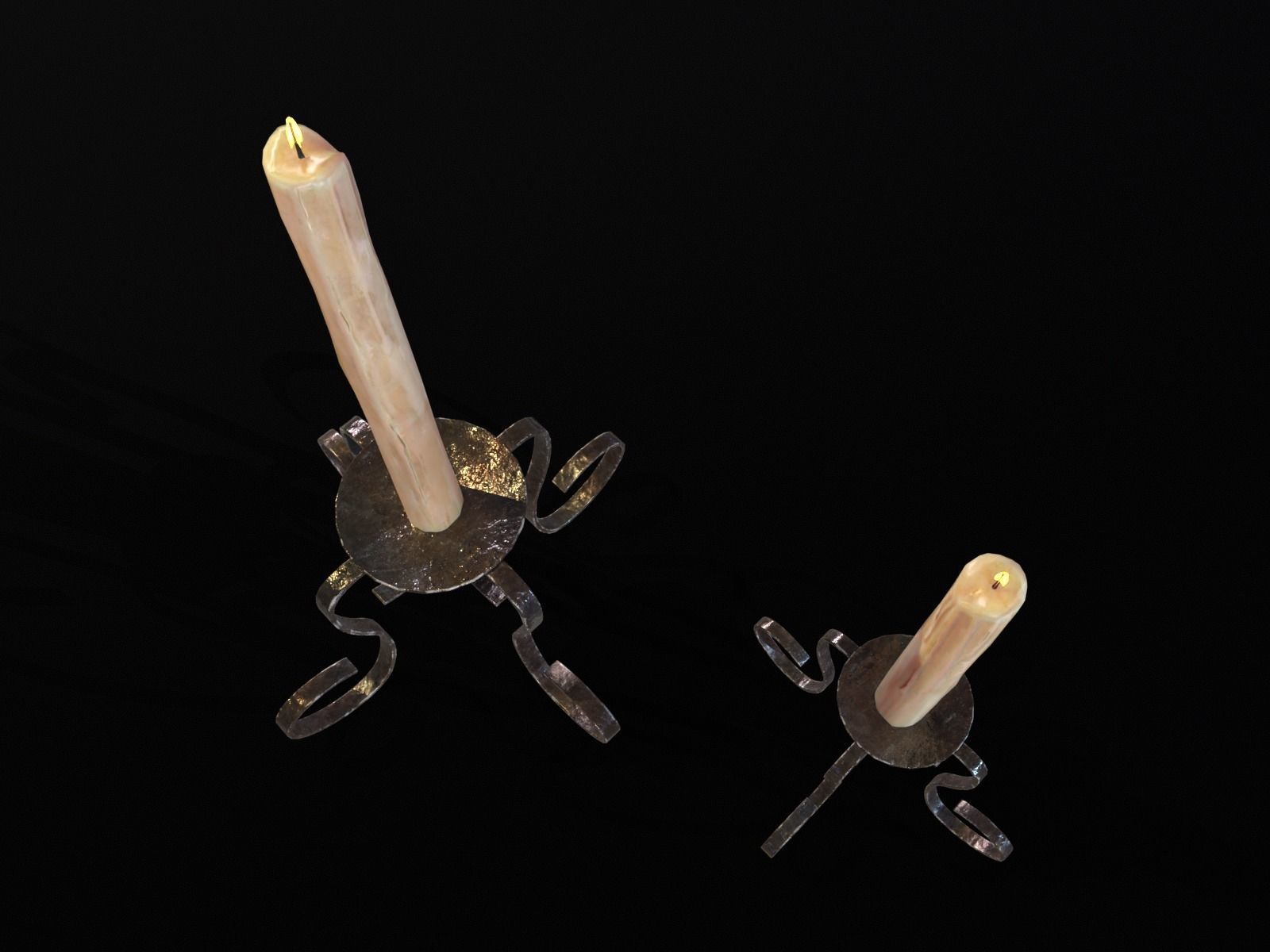 Elegant Iron Cased Single Point Candle Holder Set Low-poly 3D model_22