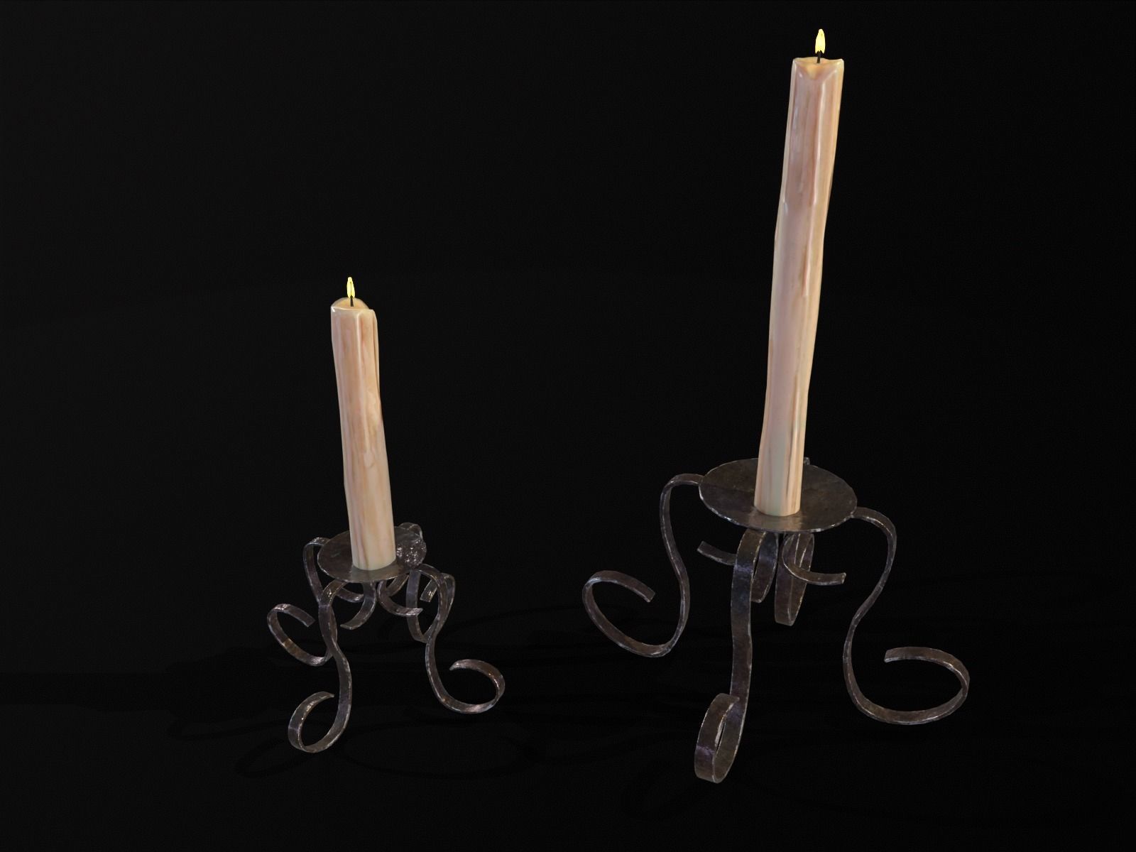 Elegant Iron Cased Single Point Candle Holder Set Low-poly 3D model_16