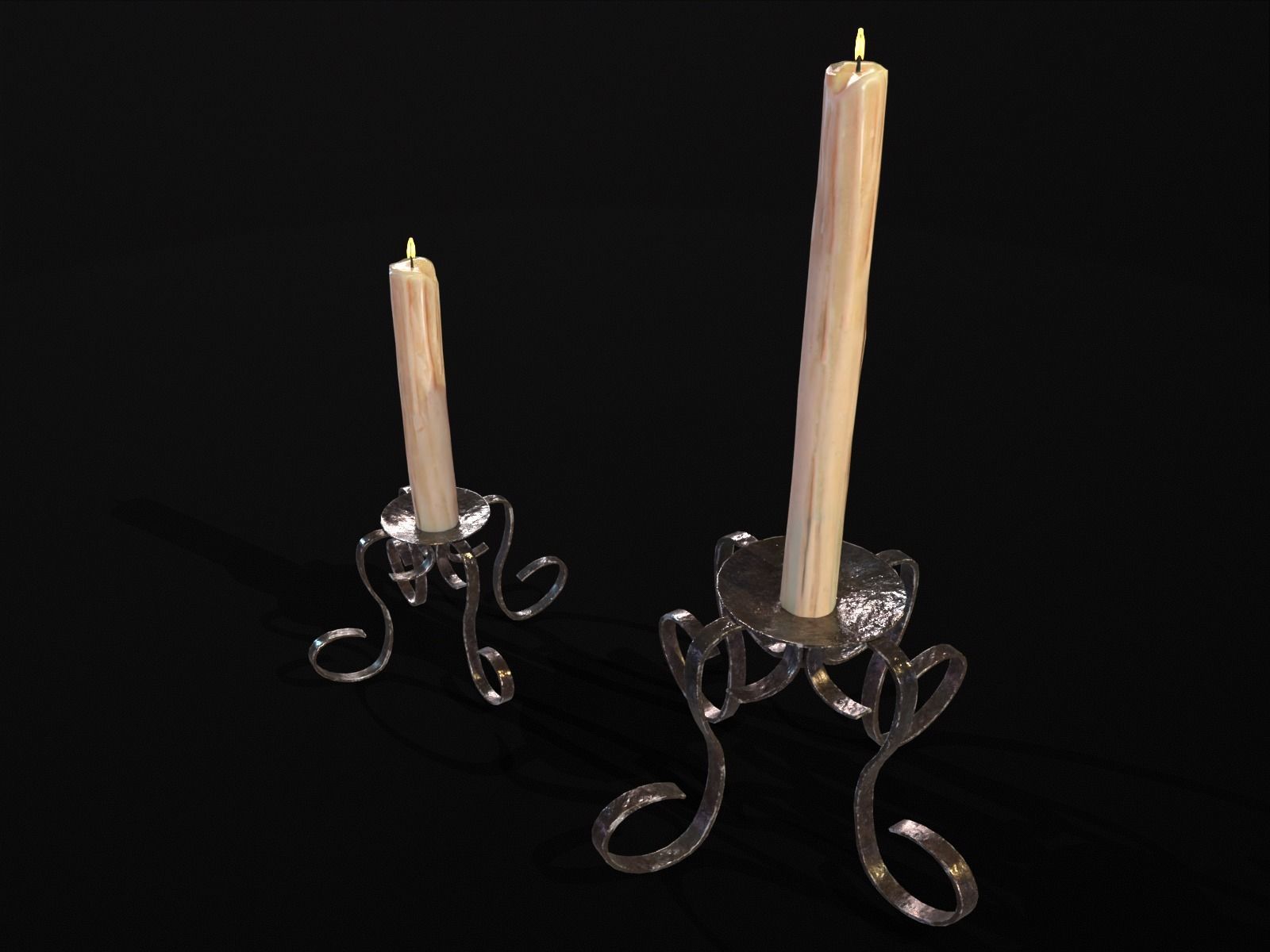 Elegant Iron Cased Single Point Candle Holder Set Low-poly 3D model_18