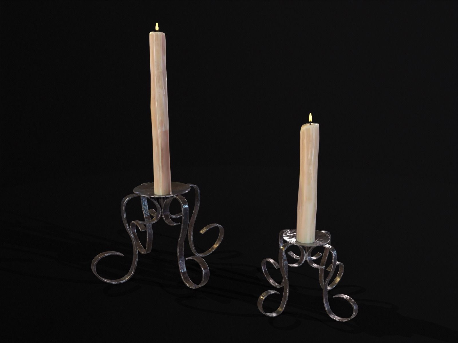 Elegant Iron Cased Single Point Candle Holder Set Low-poly 3D model_6