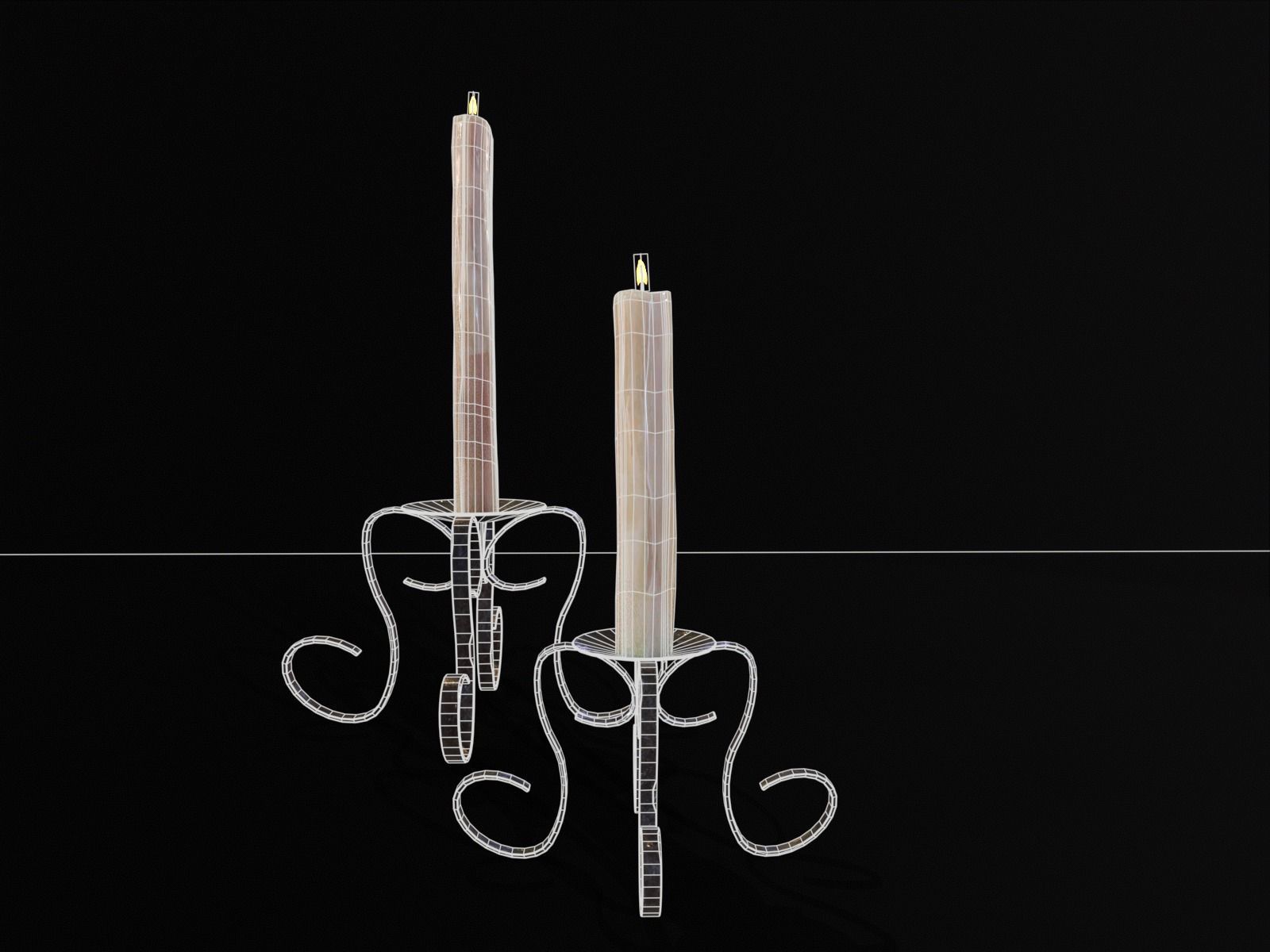 Elegant Iron Cased Single Point Candle Holder Set Low-poly 3D model_11