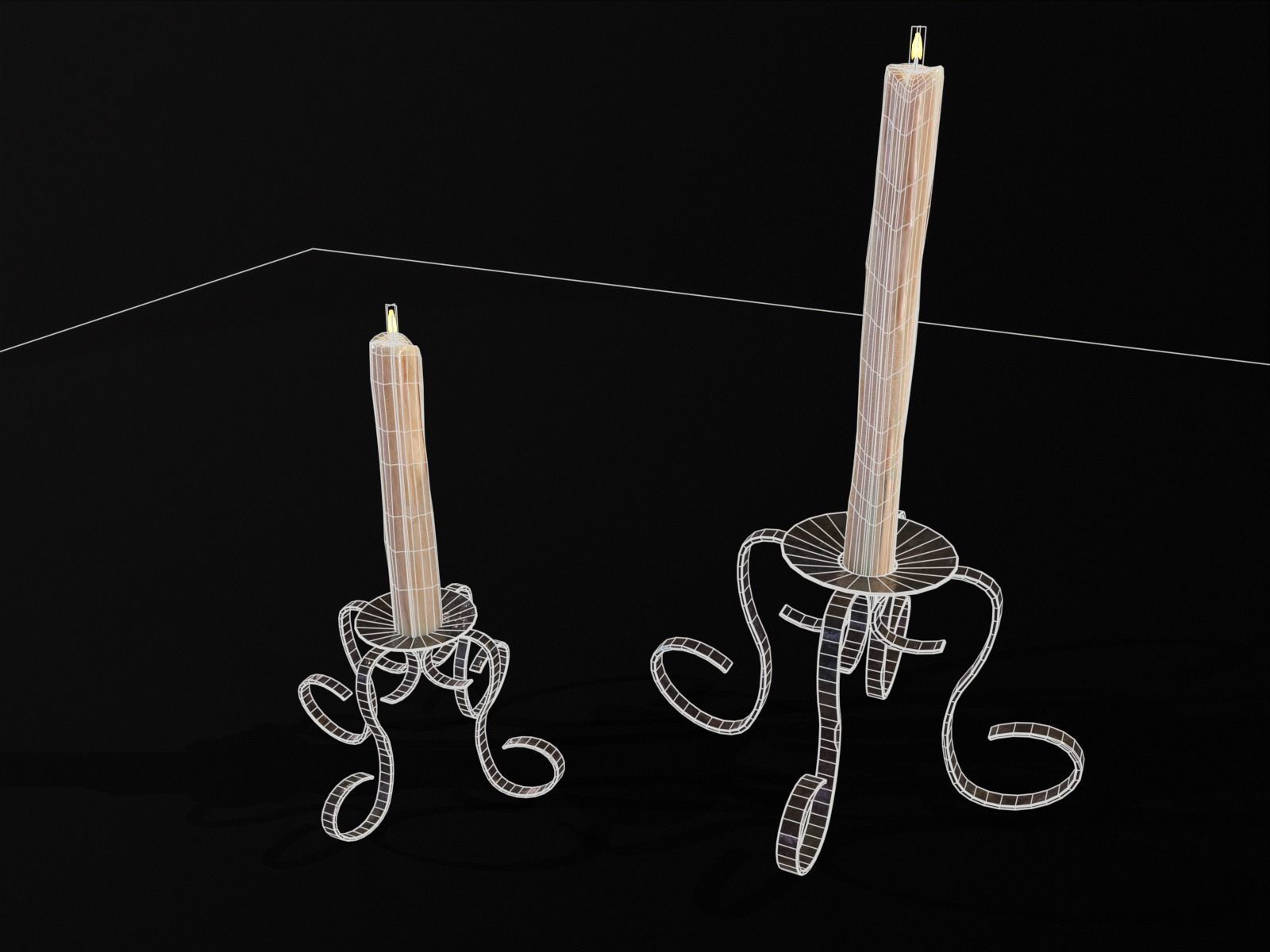 Elegant Iron Cased Single Point Candle Holder Set Low-poly 3D model_17
