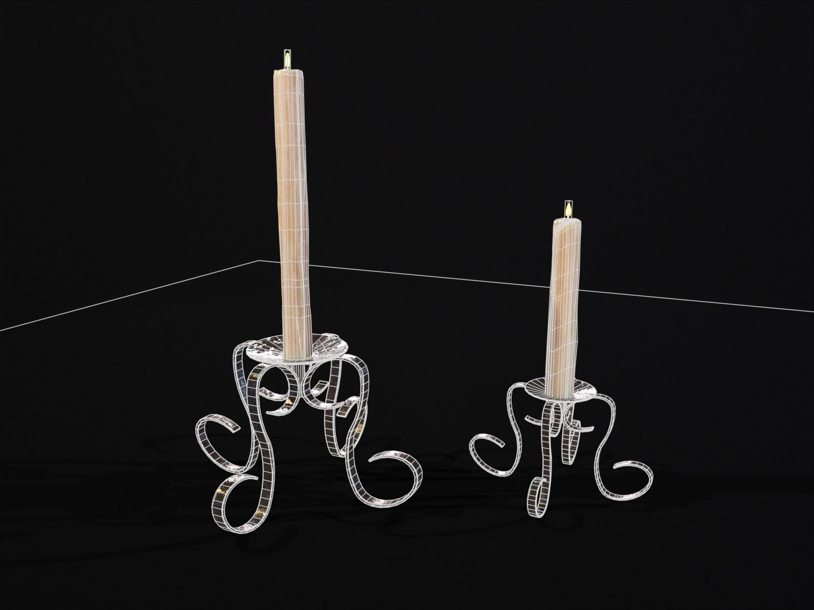 Elegant Iron Cased Single Point Candle Holder Set Low-poly 3D model_5