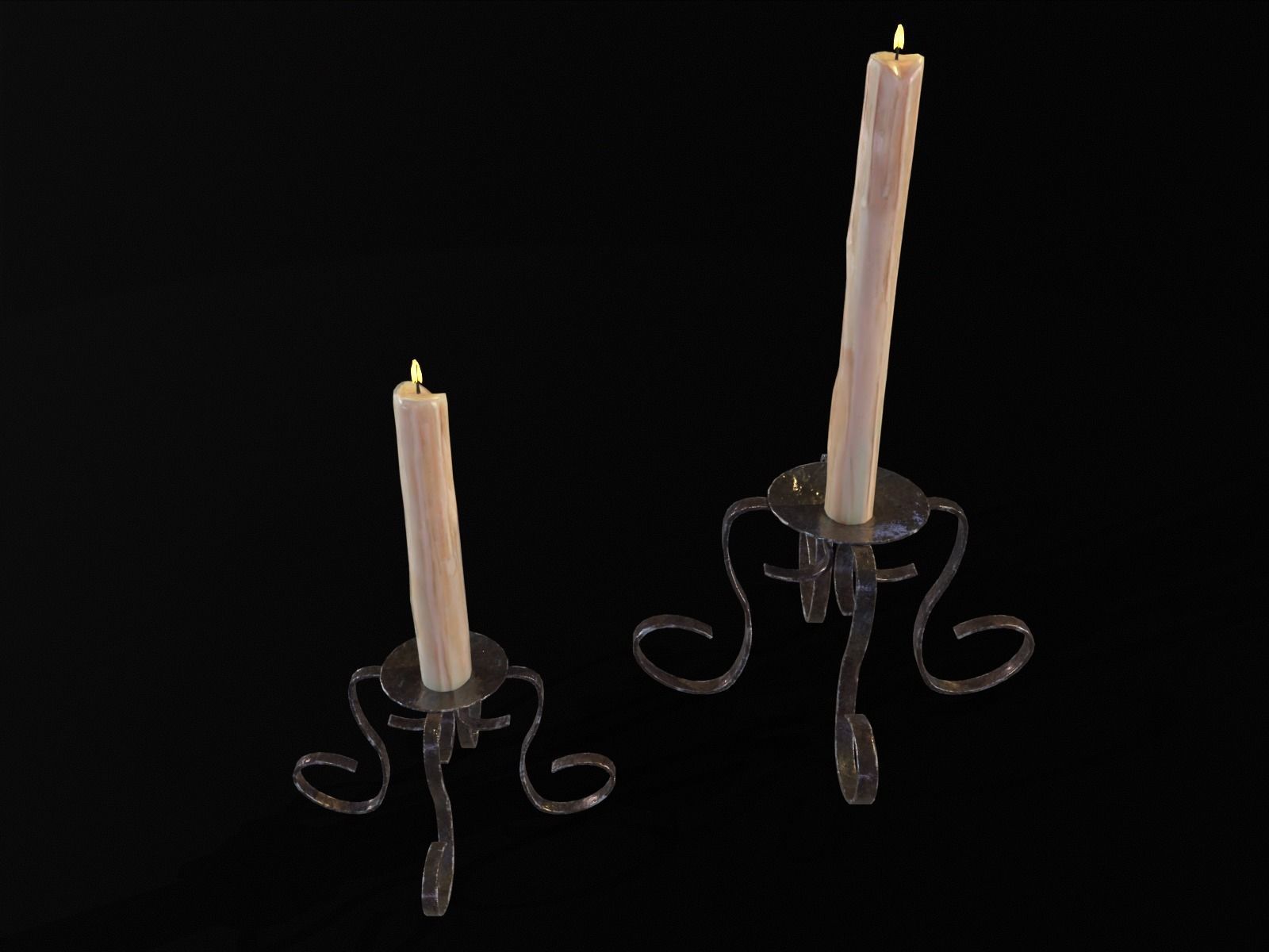Elegant Iron Cased Single Point Candle Holder Set Low-poly 3D model_14