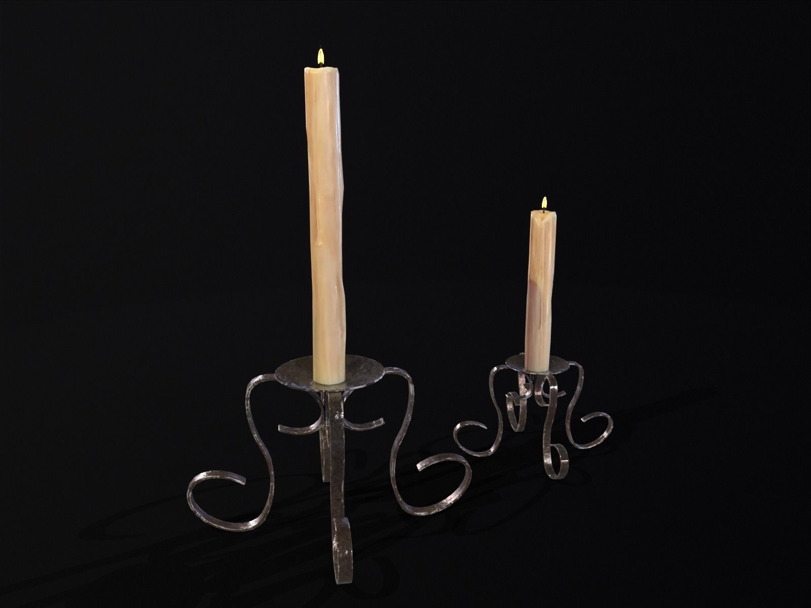 Elegant Iron Cased Single Point Candle Holder Set Low-poly 3D model_2