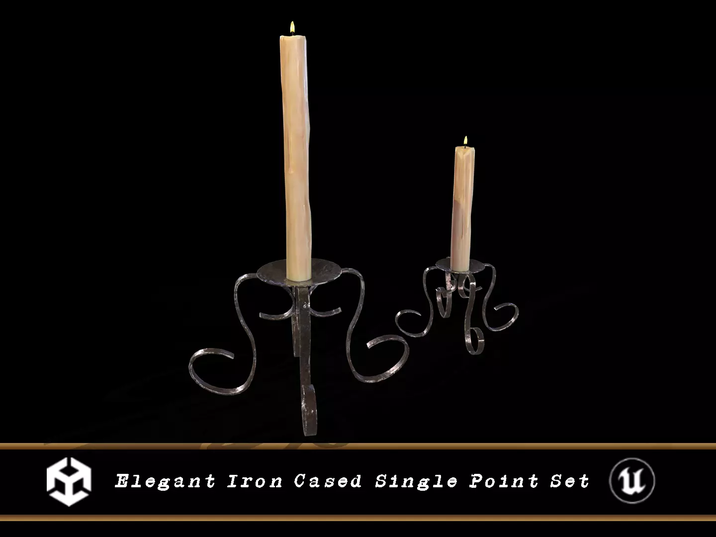 Elegant Iron Cased Single Point Candle Holder Set Low-poly 3D model_0