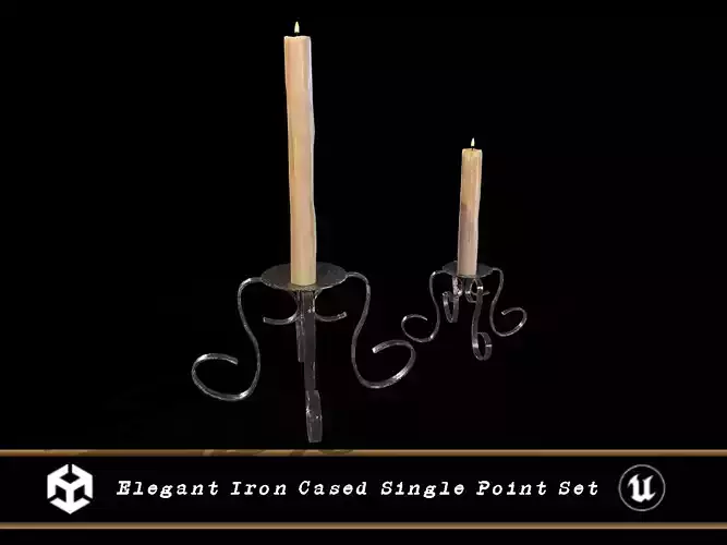 Elegant Iron Cased Single Point Candle Holder Set Low-poly 3D model