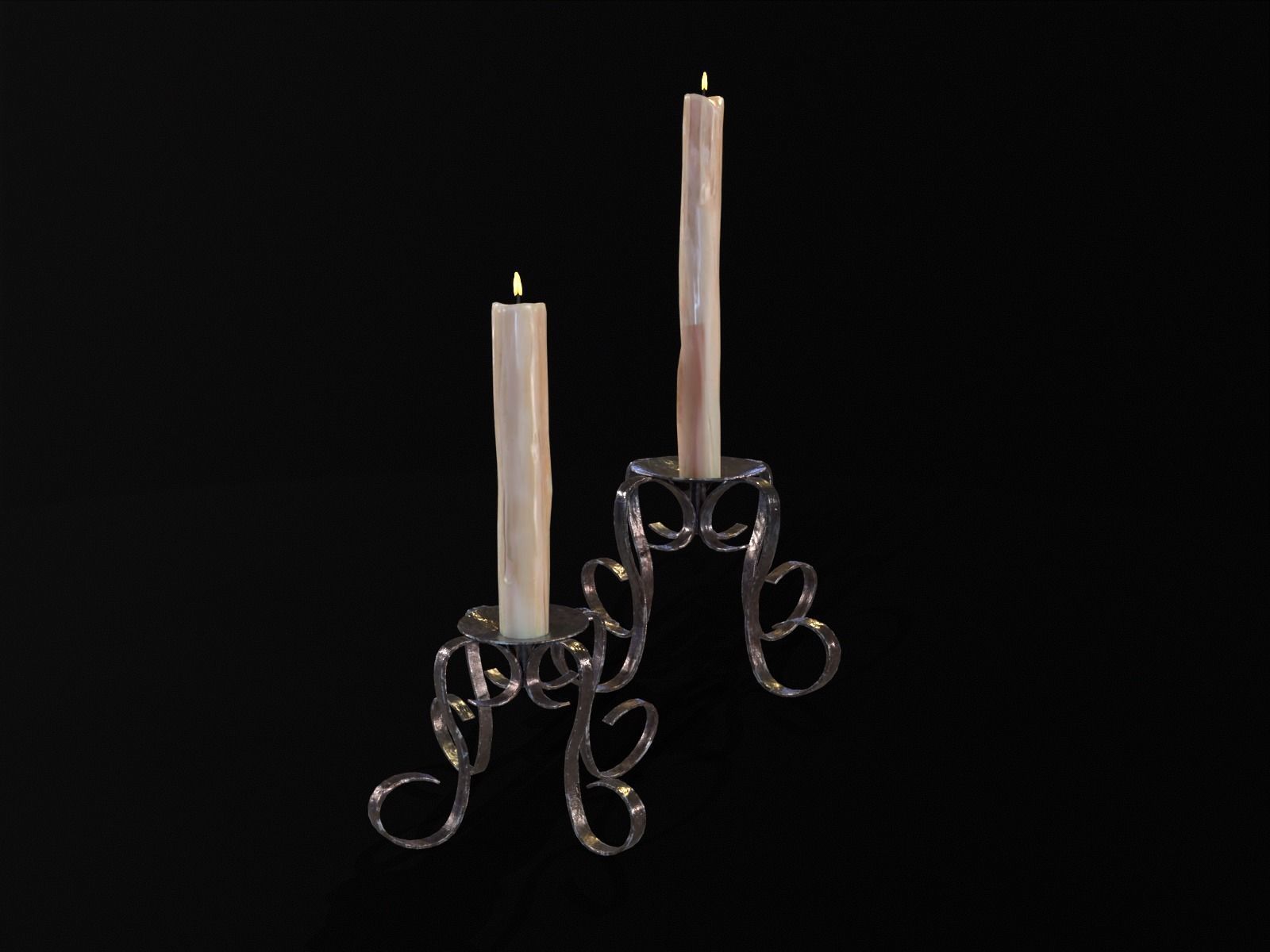 Elegant Iron Cased Single Point Candle Holder Set Low-poly 3D model_12