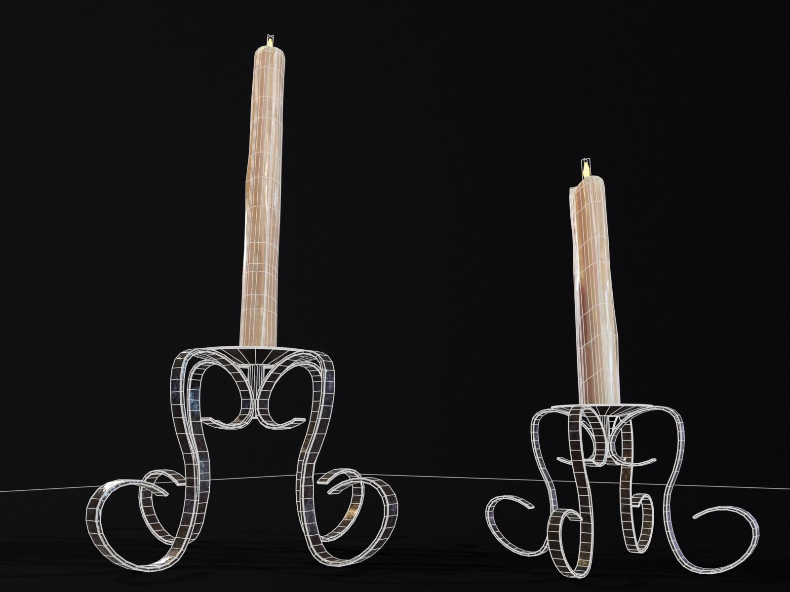 Elegant Iron Cased Single Point Candle Holder Set Low-poly 3D model_21