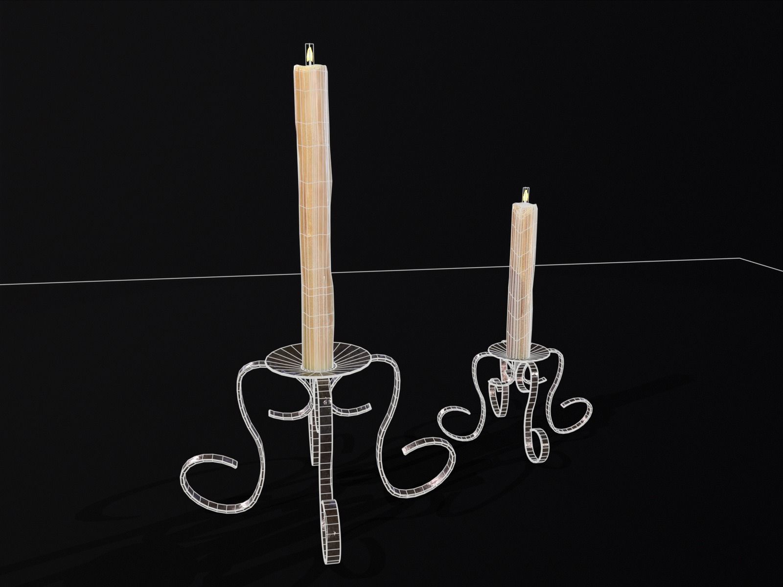 Elegant Iron Cased Single Point Candle Holder Set Low-poly 3D model_3