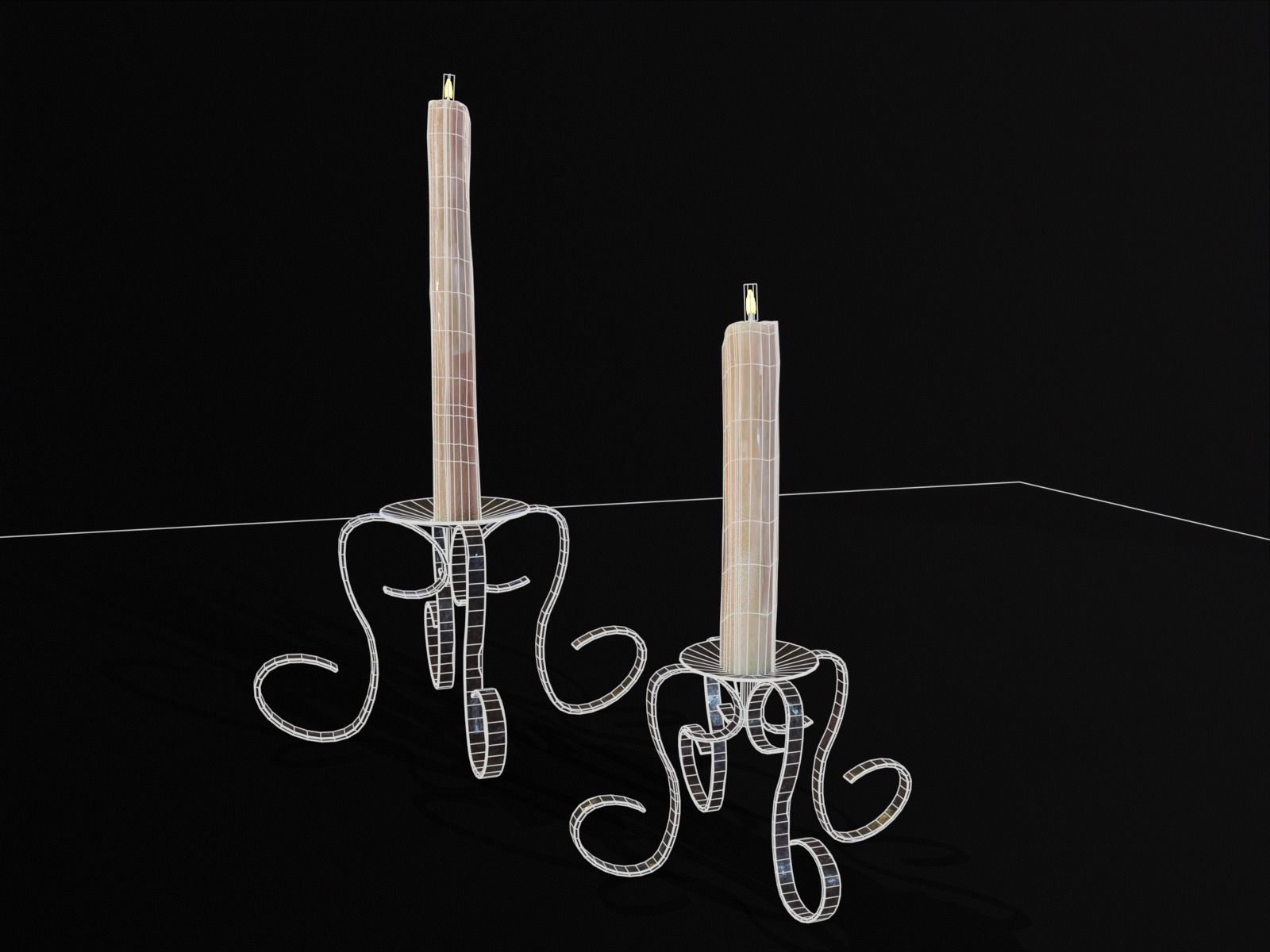 Elegant Iron Cased Single Point Candle Holder Set Low-poly 3D model_9
