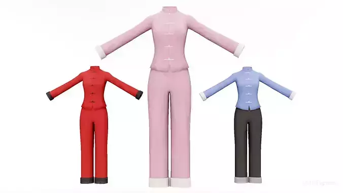 Charming Stylized Chinese Casual Outfit Tri Color 3D model