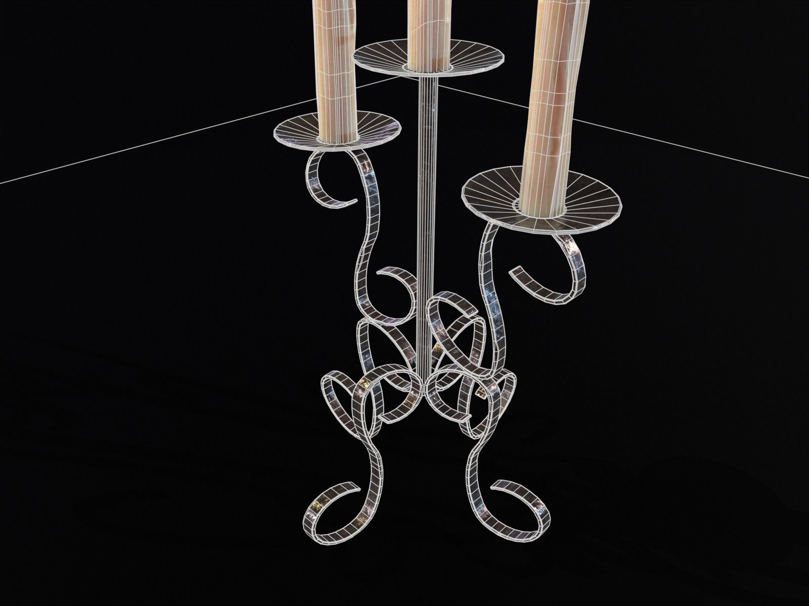 Elegant Iron Cased Three Point Candelabra Low-poly 3D model_21