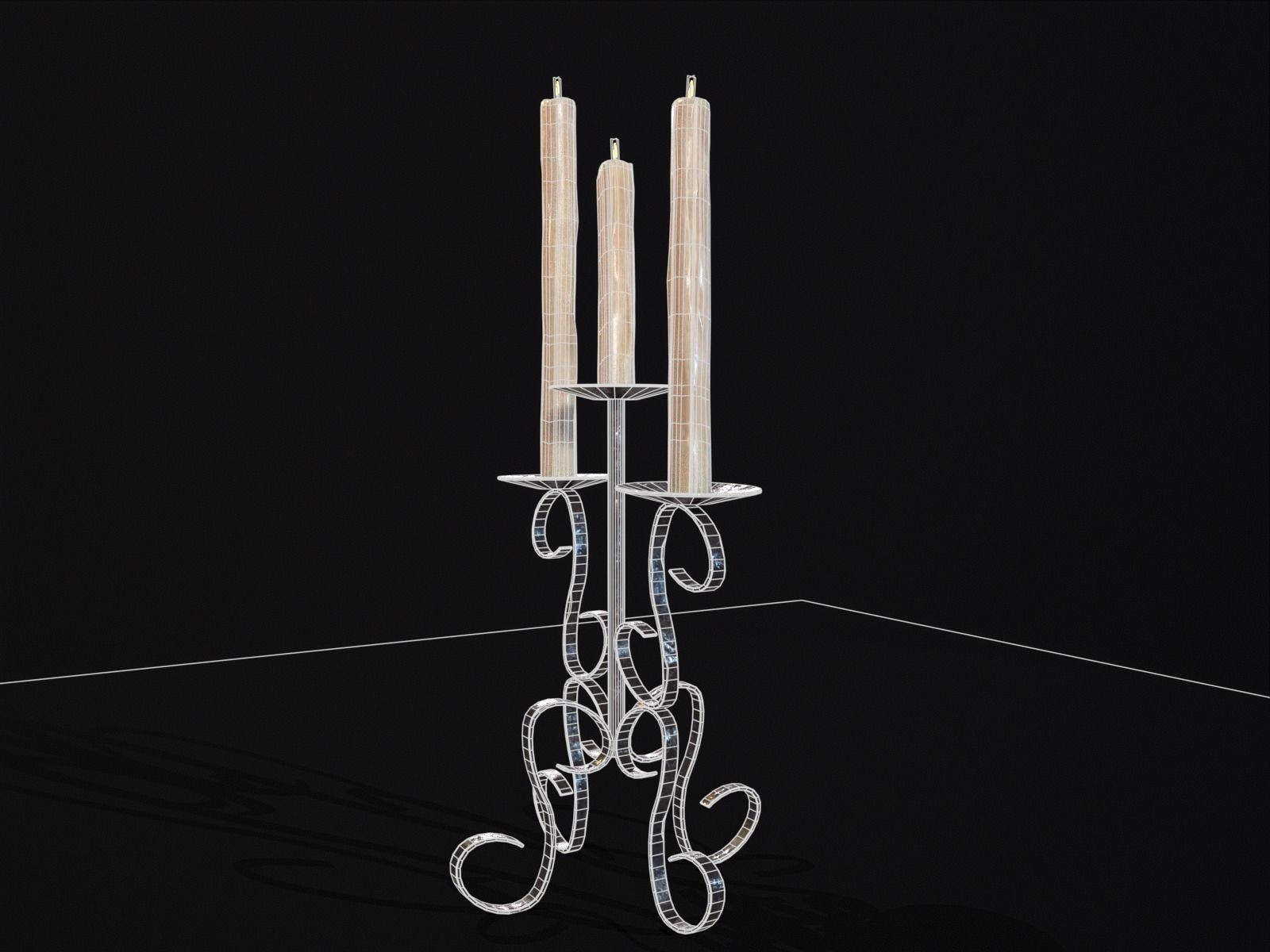 Elegant Iron Cased Three Point Candelabra Low-poly 3D model_9