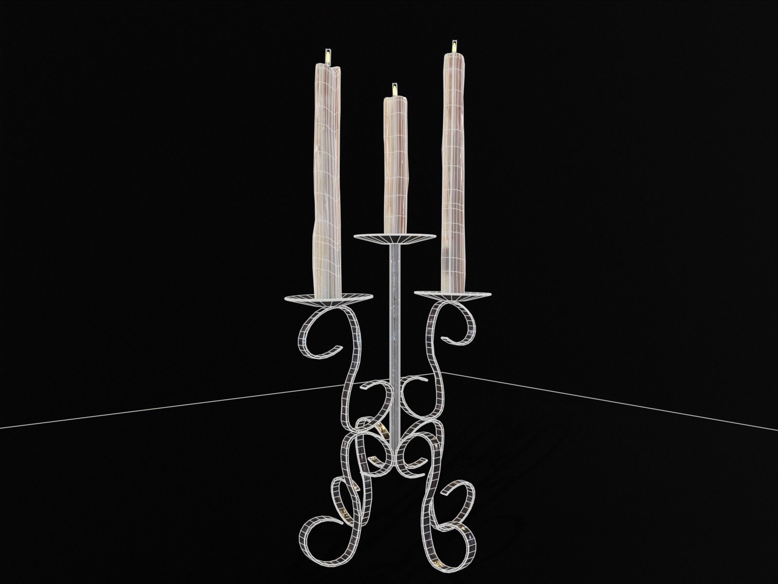 Elegant Iron Cased Three Point Candelabra Low-poly 3D model_17