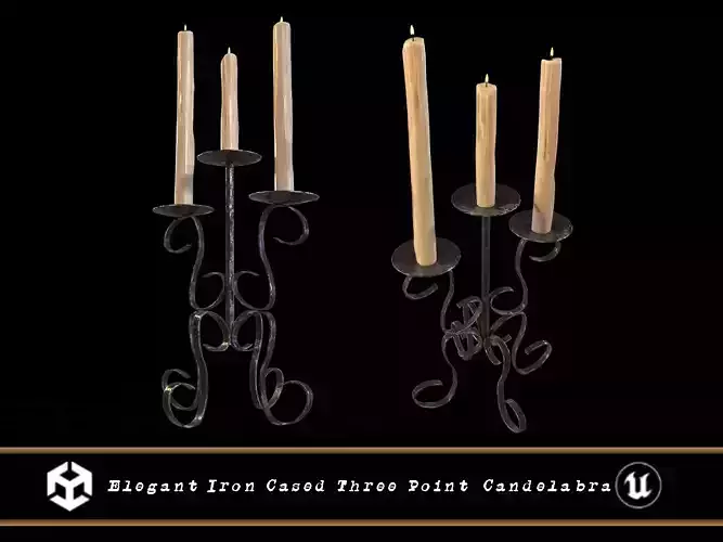 Elegant Iron Cased Three Point Candelabra Low-poly 3D model
