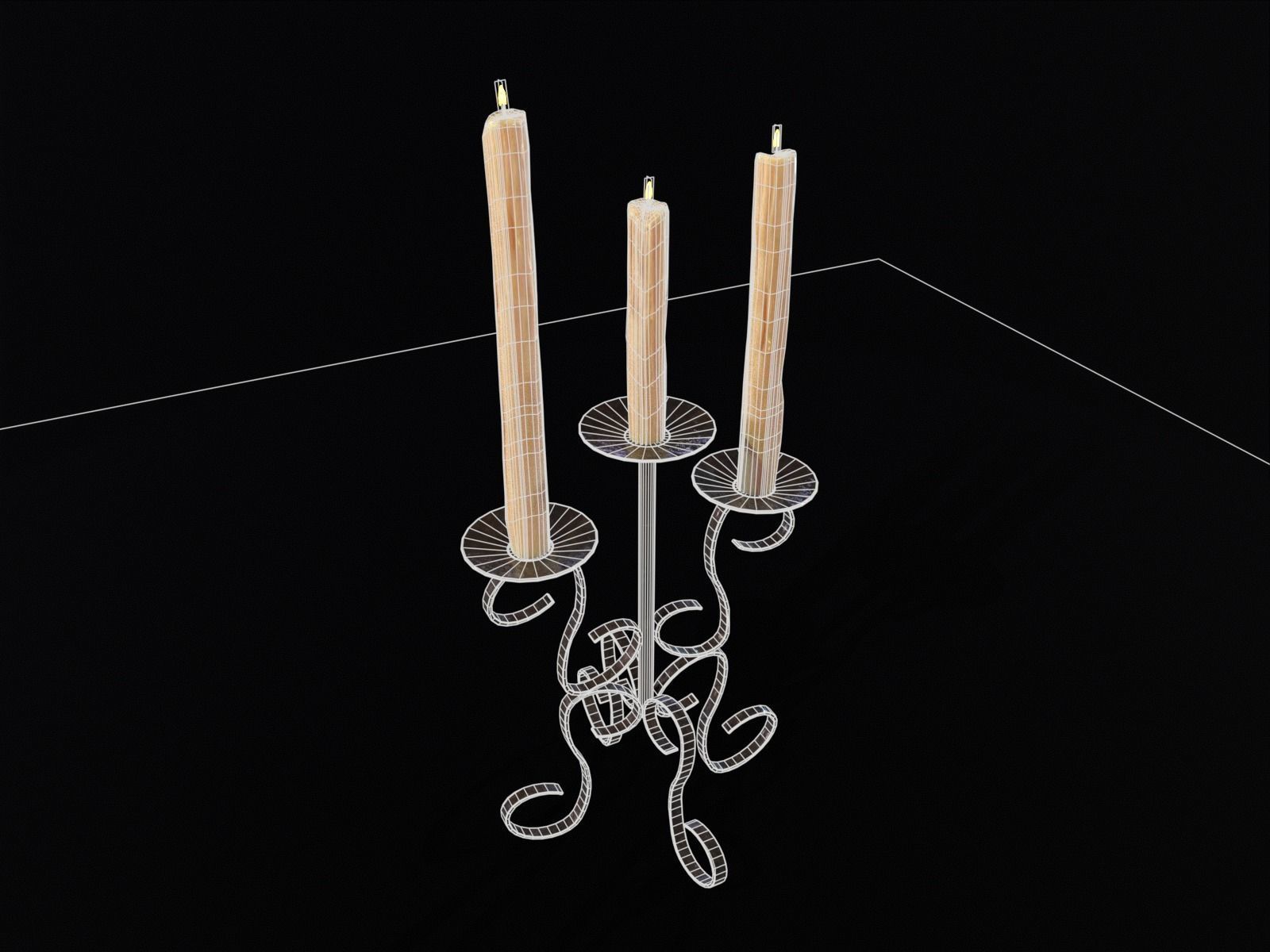 Elegant Iron Cased Three Point Candelabra Low-poly 3D model_3