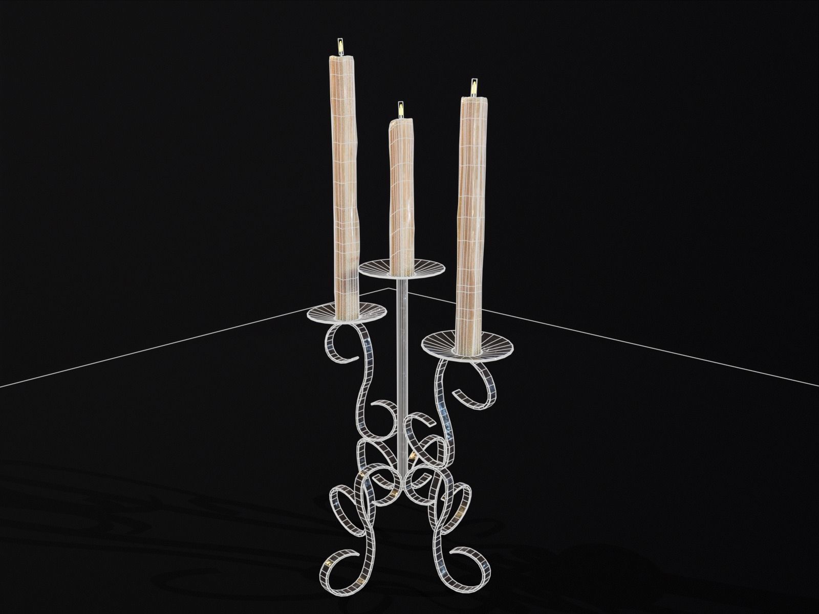 Elegant Iron Cased Three Point Candelabra Low-poly 3D model_7