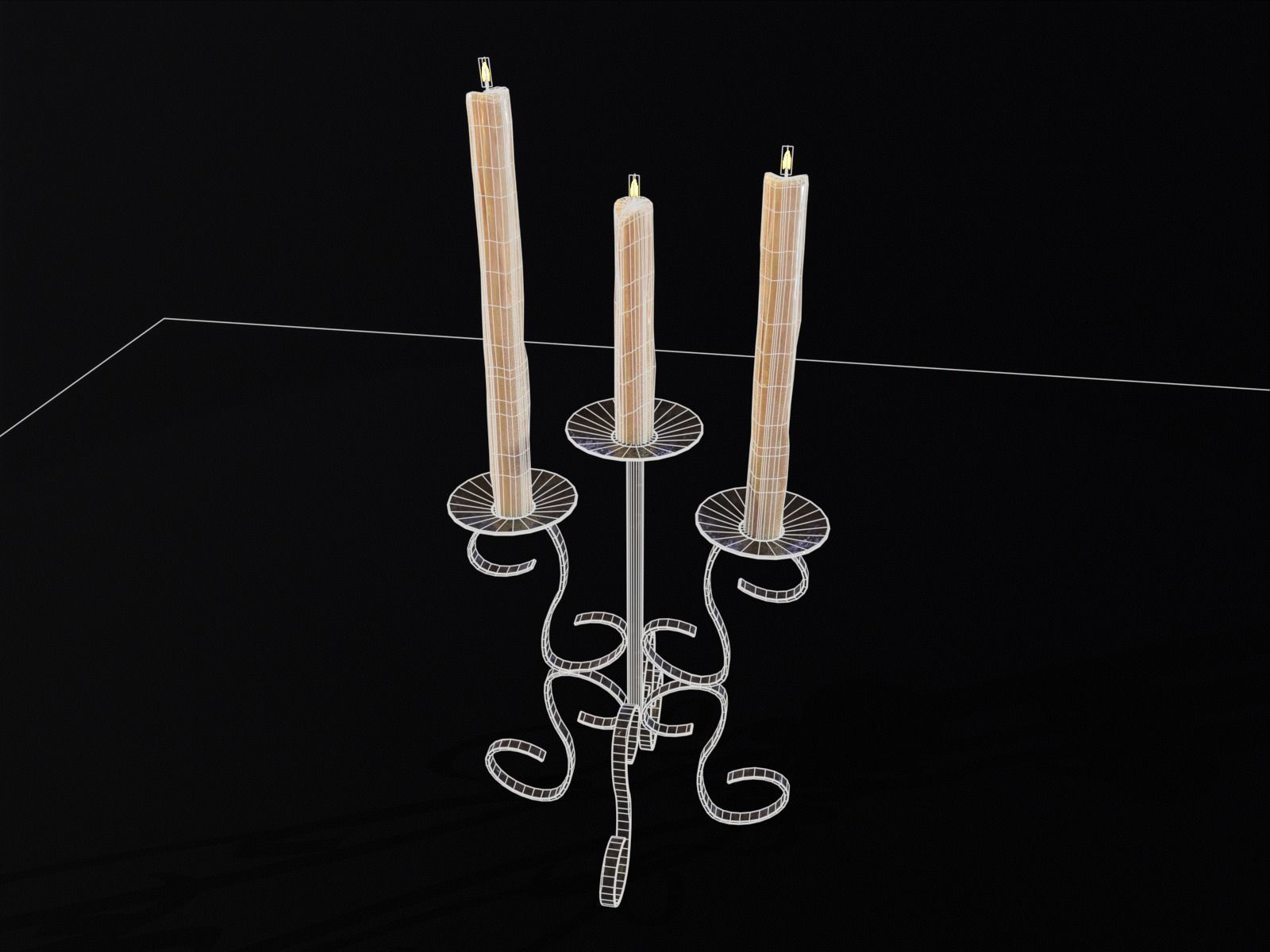 Elegant Iron Cased Three Point Candelabra Low-poly 3D model_5