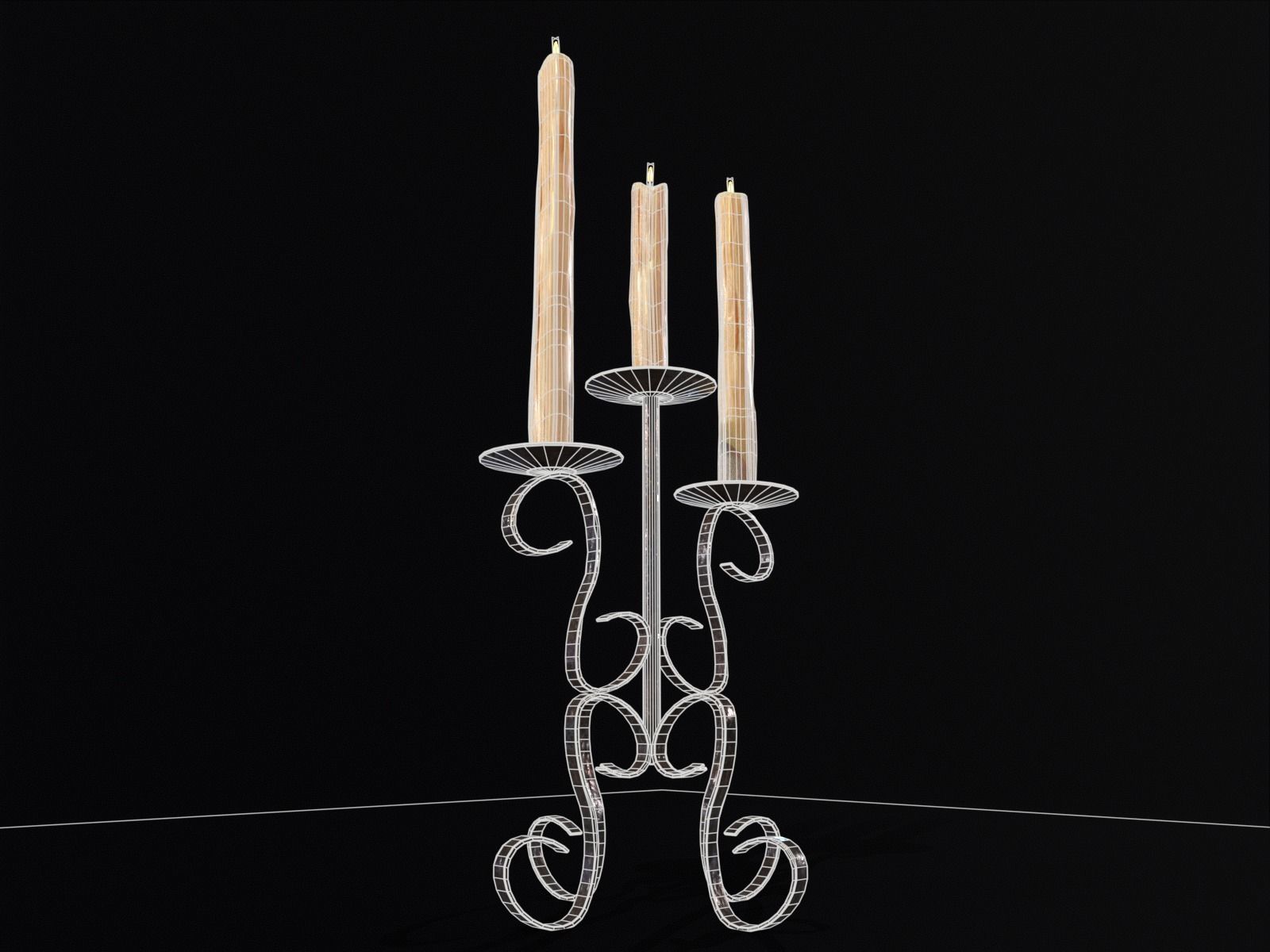 Elegant Iron Cased Three Point Candelabra Low-poly 3D model_13