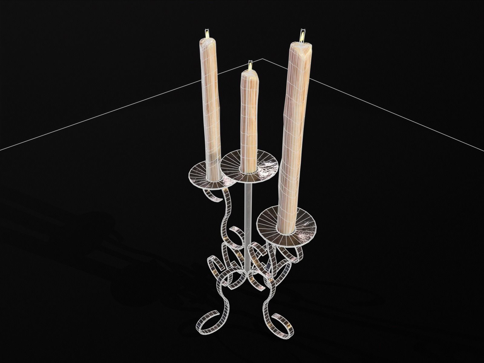 Elegant Iron Cased Three Point Candelabra Low-poly 3D model_15