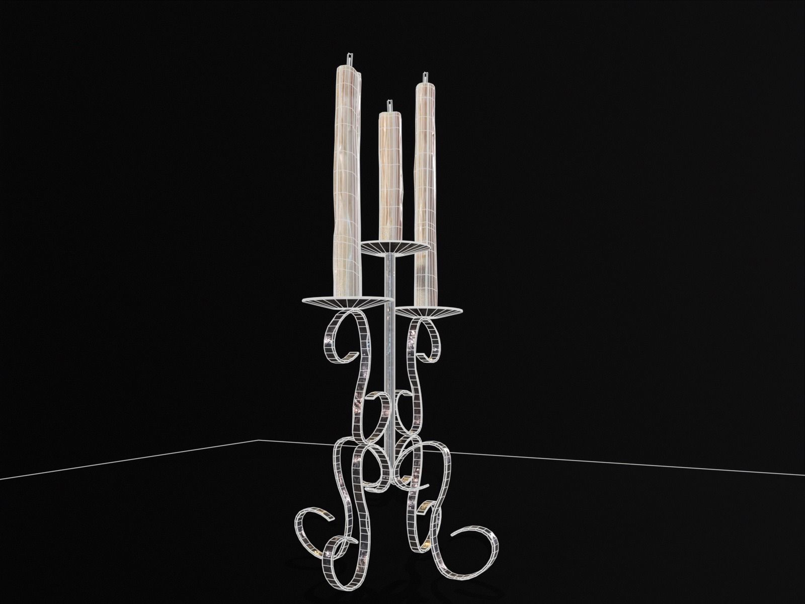 Elegant Iron Cased Three Point Candelabra Low-poly 3D model_11