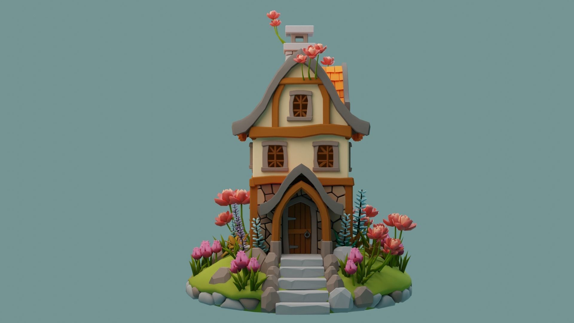 Cartoon House 4 3D model_3