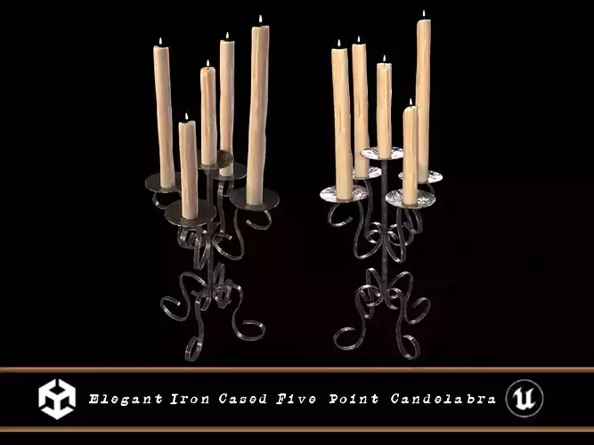 Elegant Iron Cased Five Point Candelabra Low-poly 3D model