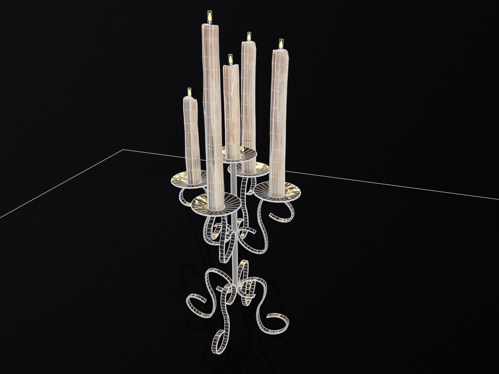 Elegant Iron Cased Five Point Candelabra Low-poly 3D model_9