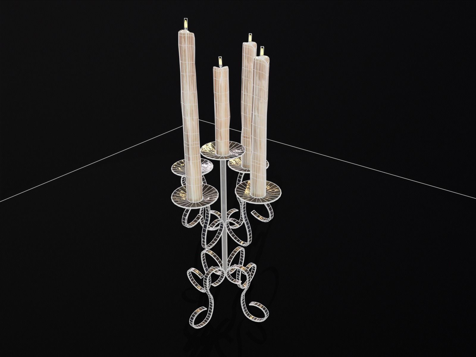 Elegant Iron Cased Five Point Candelabra Low-poly 3D model_11