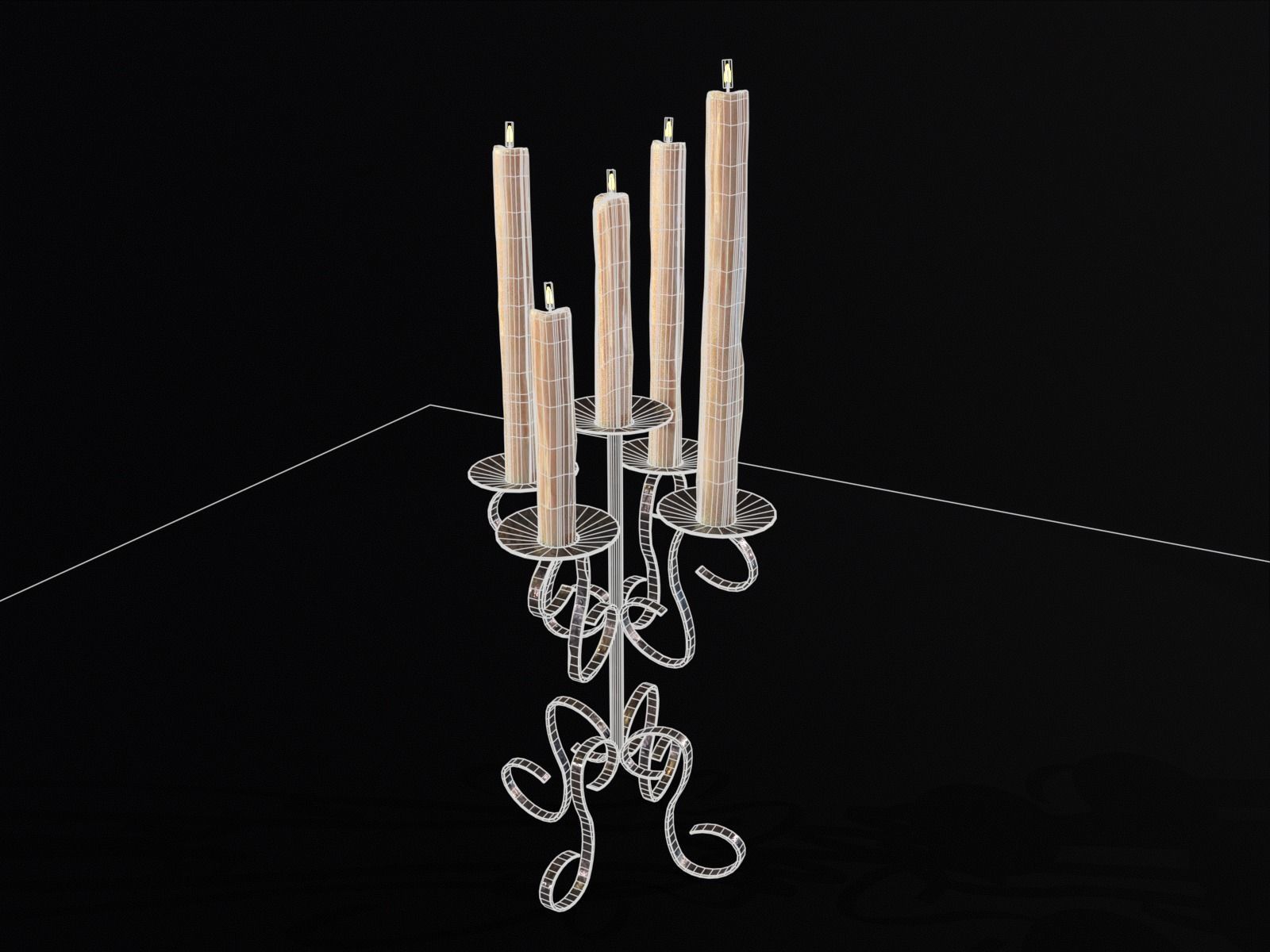 Elegant Iron Cased Five Point Candelabra Low-poly 3D model_3