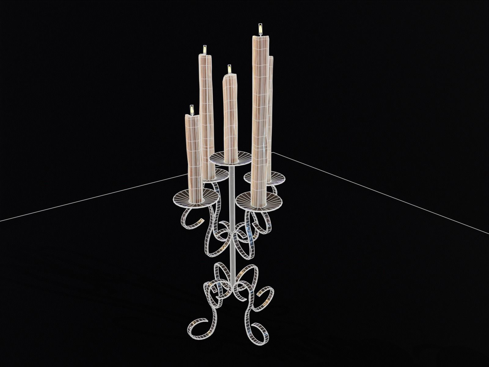 Elegant Iron Cased Five Point Candelabra Low-poly 3D model_5