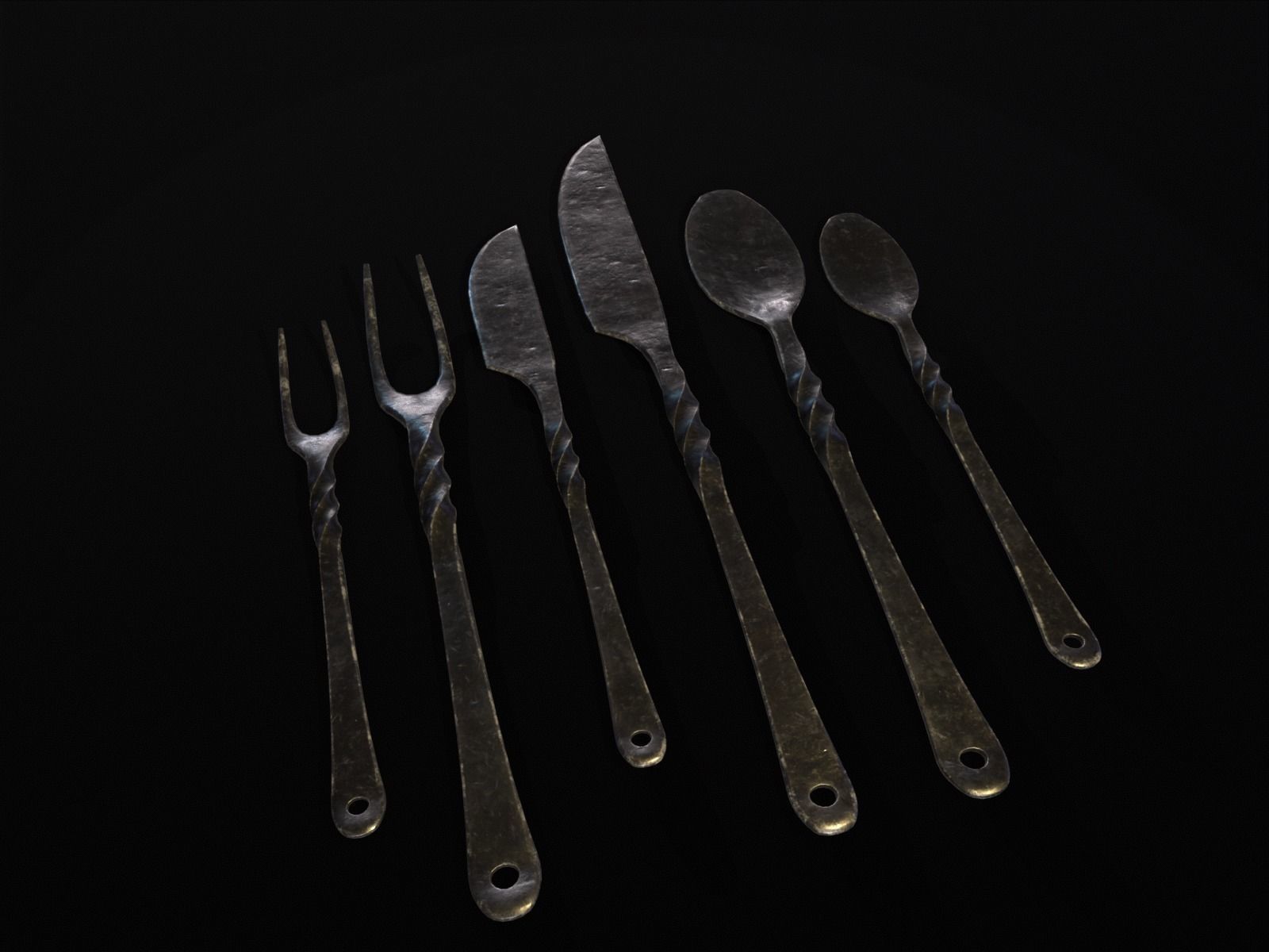 Iron Cutlery Set Low-poly 3D model_2