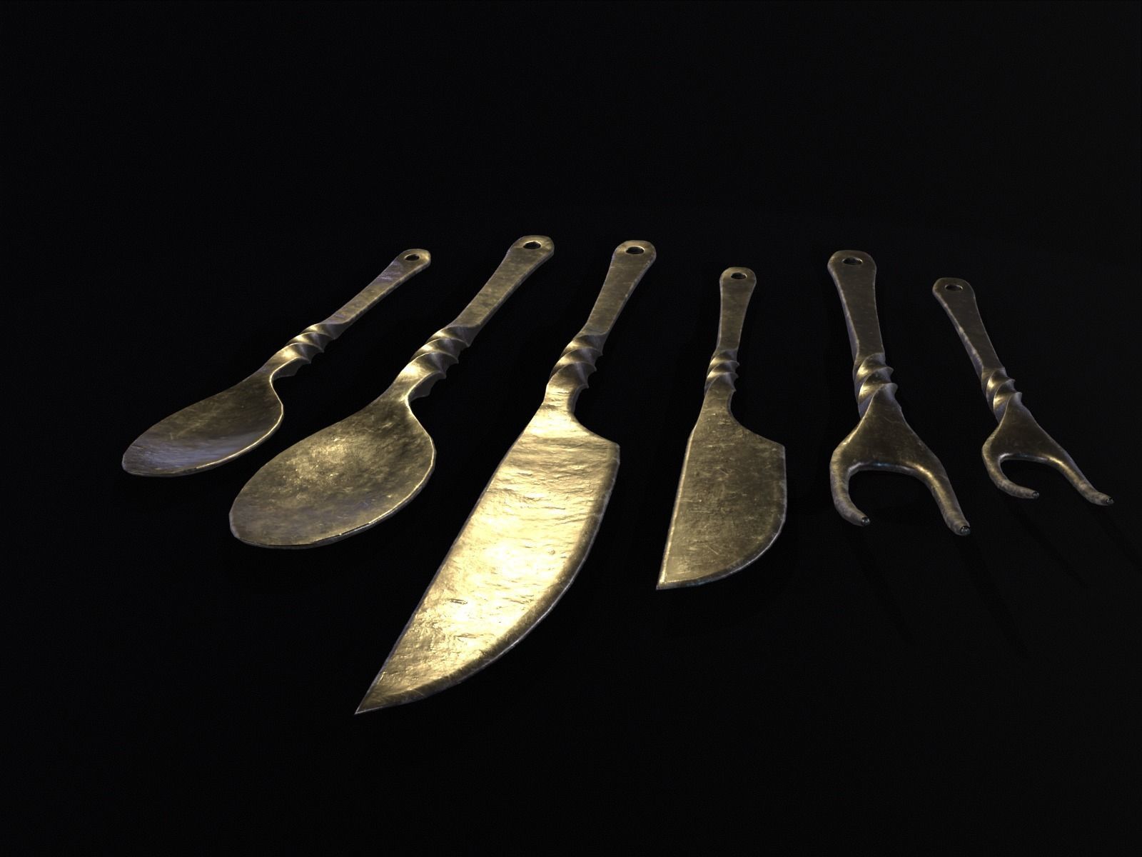 Iron Cutlery Set Low-poly 3D model_16