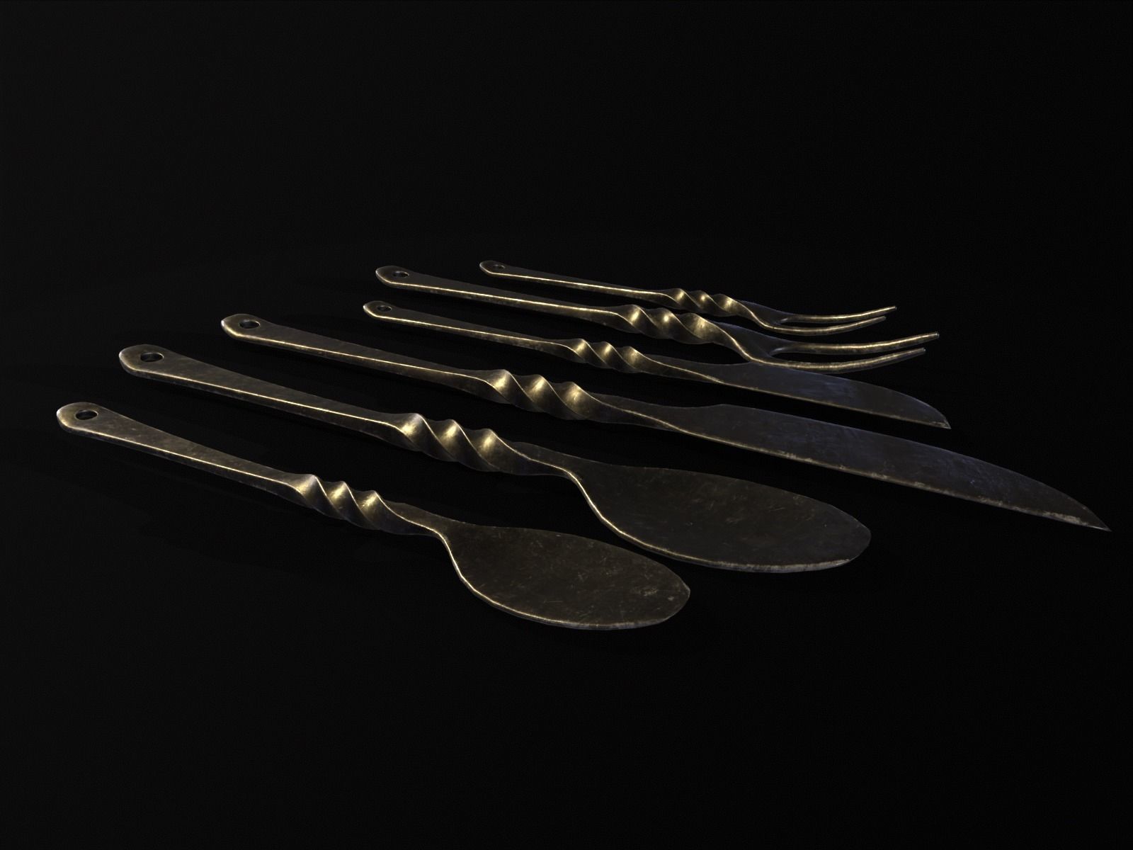 Iron Cutlery Set Low-poly 3D model_12