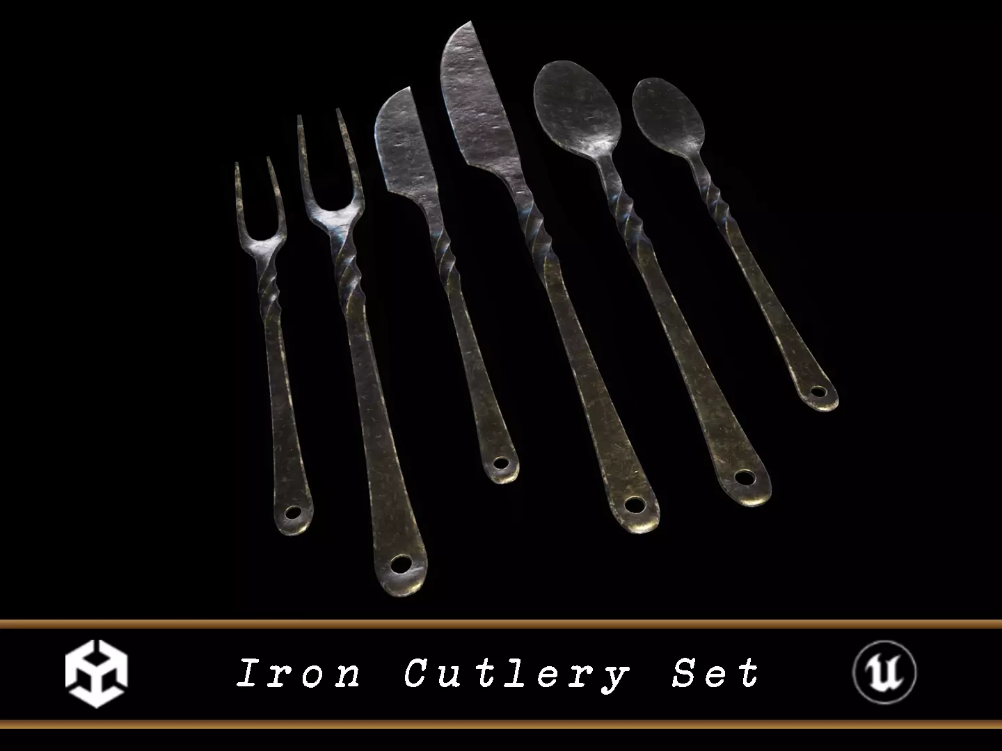 Iron Cutlery Set Low-poly 3D model_0