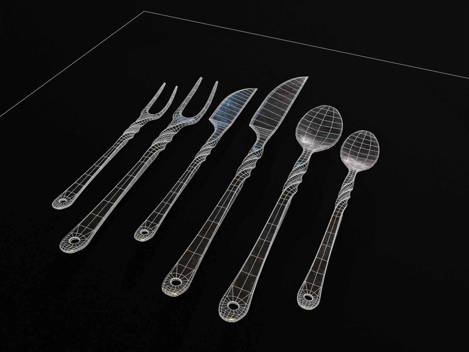 Iron Cutlery Set Low-poly 3D model_7