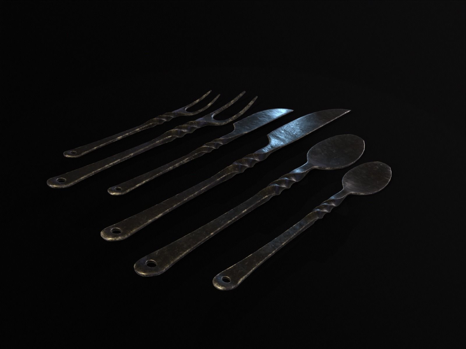Iron Cutlery Set Low-poly 3D model_8