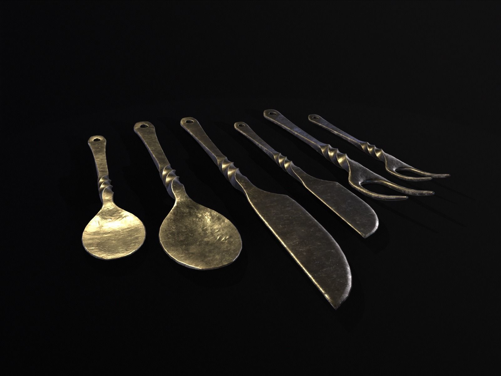 Iron Cutlery Set Low-poly 3D model_14
