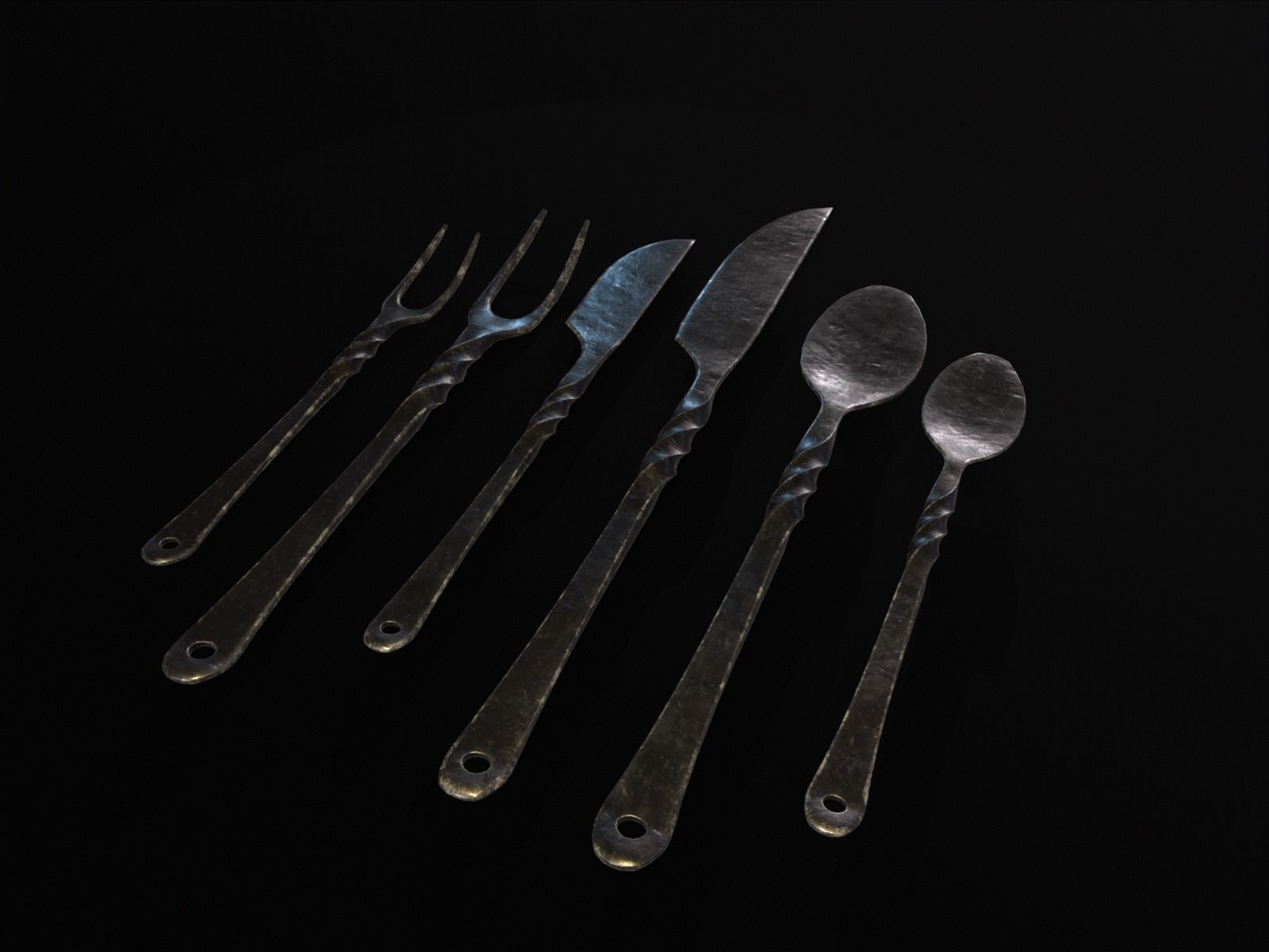 Iron Cutlery Set Low-poly 3D model_6